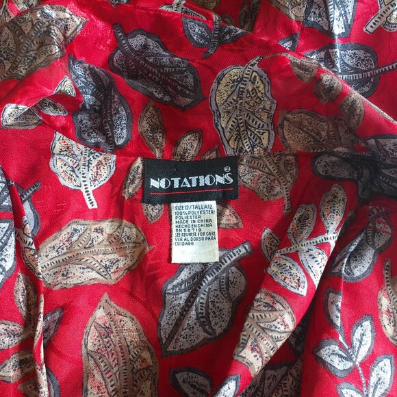 Red color blouse with golden leaves design, shiny - Picture 8 of 9